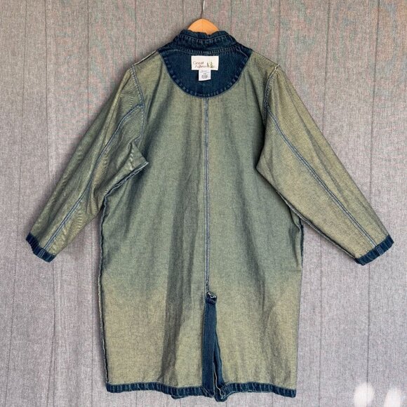 Vintage 90s Great Adventure Denim Long Button Front Midi Length Overcoat Jacket - Picture 6 of 10